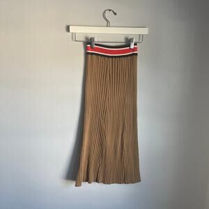 ATM Brown Red Pleated Midi Skirt Academia Uniform Stripes XS Silk Cotton